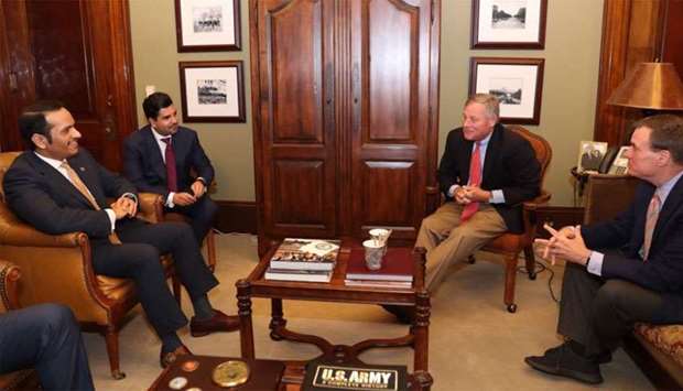 HE the Deputy Prime Minister and Minister of Foreign Affairs Sheikh Mohamed bin Abdulrahman al-Thani meets US senators in Washington