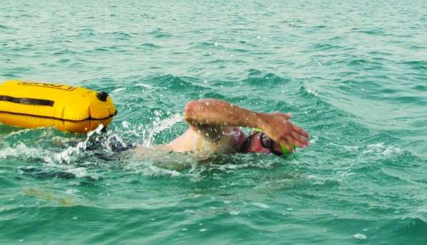 u2018Team Qatar Channel Swimu2019 member Talal al-Emadi during a swimming session.
