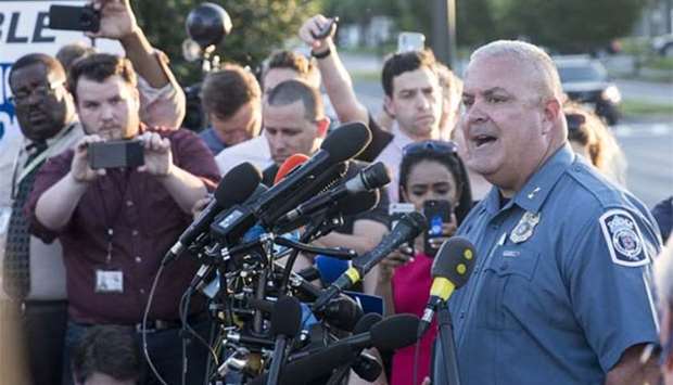 Acting chief of police William Krampf speaks at a press conference about the Capital Gazette shooting in Annapolis, Maryland on Thursday.