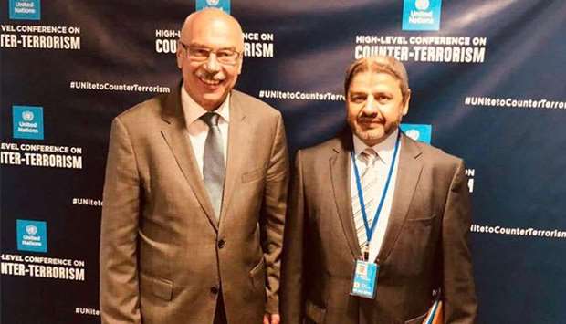 H.E Major-General Abdulaziz Al-Ansari, Chairman of the National Counter Terrorism Committee with Vladimir Voronkov (L), Under Secretary-General, UN Counter-Terrorism Office.