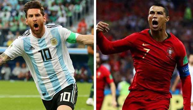 Lionel Messi of Argentina and Cristiano Ronaldo of Portugal