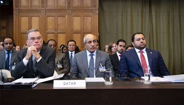 Members of the Qatar delegation on the opening day of the hearings. Photo courtesy of the ICJ