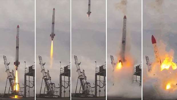 This combo of video grabs shows the failed launch of the rocket MOMO-2 in Taiki, Kokkaido prefecture.