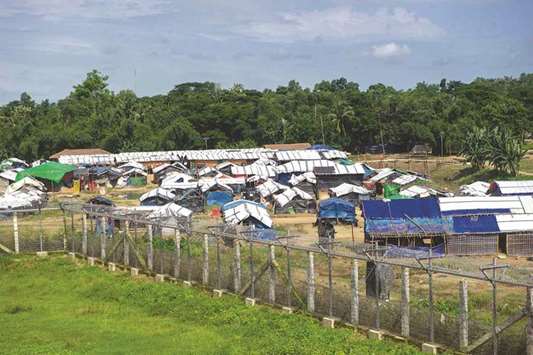 A Rohingya refugees settlement in the no-manu2019s land between the Myanmar and Bangladesh border is pictured from Maungdaw, Rakhine state.