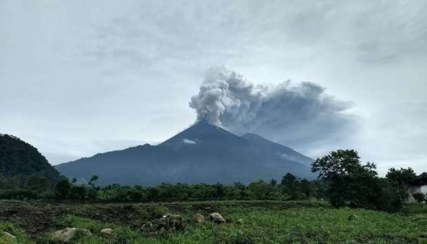 Volcano Fuego during an eruptive pulse in El Rodeo, Guatemala yesterday.