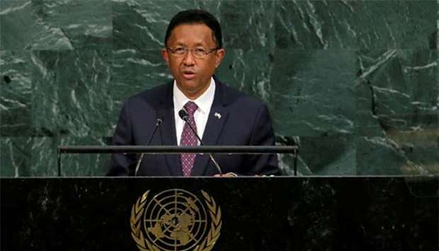 Madagascar President Rajaonarimampianina addresses the 72nd United Nations General Assembly in New York last year.