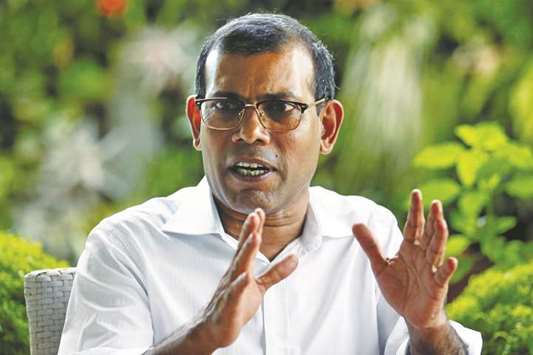 Maldivesu2019 former president Mohamed Nasheed speaks during an interview with Reuters in Colombo yesterday.