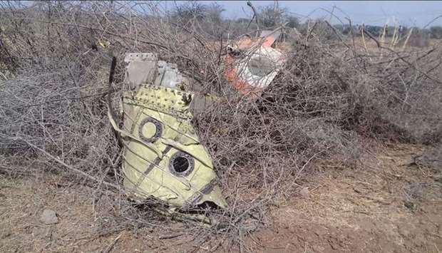 The wreckage of the crashed aircraft.