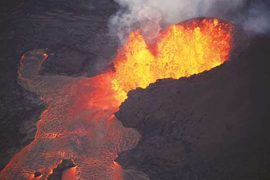 Lava erupts in Leilani Estates during ongoing eruptions of the Kilauea Volcano in Hawaii.