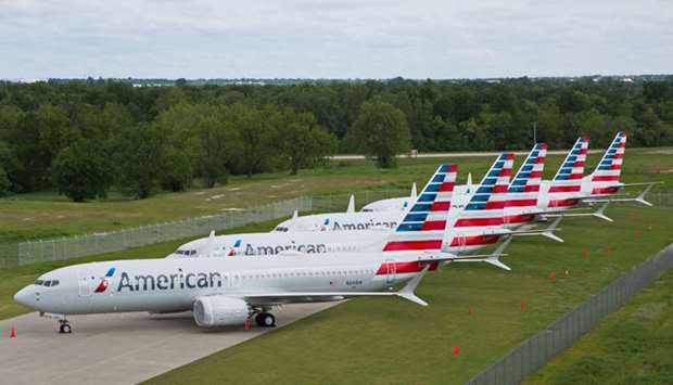 American Airlines Boeing 737 MAX jets sit parked at a facility in Tulsa, Oklahoma, US