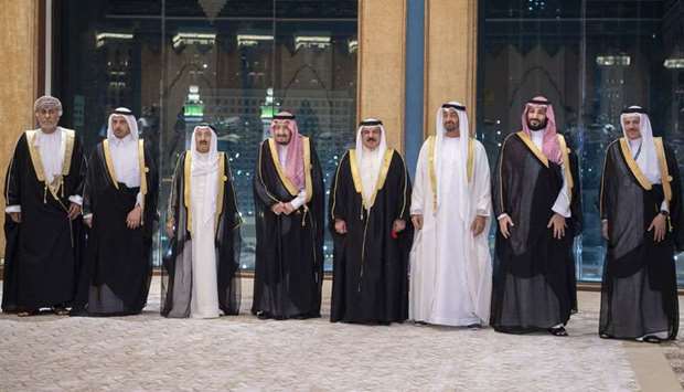 HE the Prime Minister and Interior Sheikh Abdullah bin Nasser bin Khalifa al-Thani with other others participating in the Emergency GCC summit in Makkah.