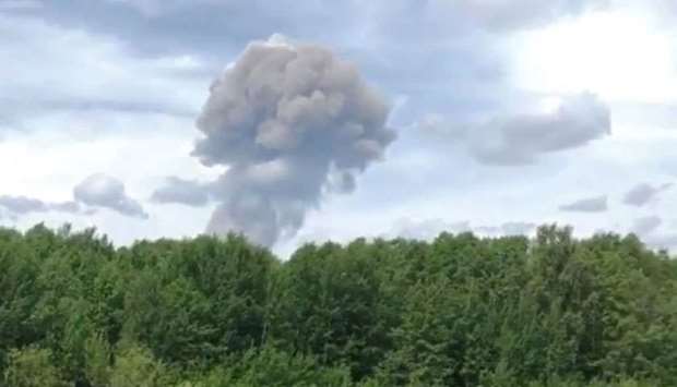 A mushroom cloud after the blasts at an explosives plant in the town of Dzerzhinsk