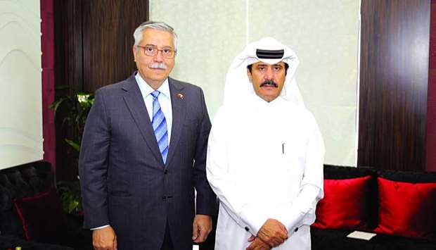 Qatar Chamber second vice chairman Rashid bin Hamad al-Athba and Venezuelan ambassador Giuseppe Angelo Yoffreda Yorio after a meeting in Doha.