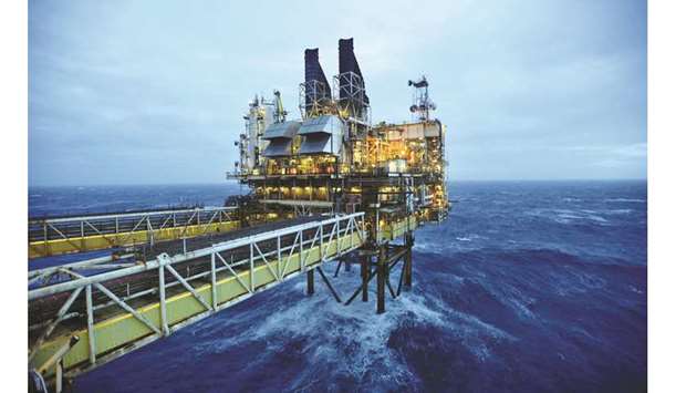 A general view of a section of the BP ETAP (Eastern Trough Area Project) oil platform in the North Sea, around 100 miles east of Aberdeen, Scotland (file). About a third of the almost $5tn in planned fossil fuel capital investment from 2018 to 2025 risks being rendered near-worthless under policies that achieve the 2C target, according to Carbon Tracker, an environmental group that advises institutional investors.