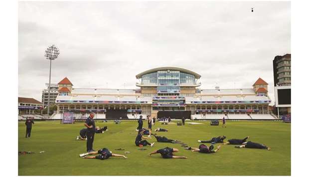General view of the England team during nets at Trent Bridge in Nottingham yesterday. (Reuters)