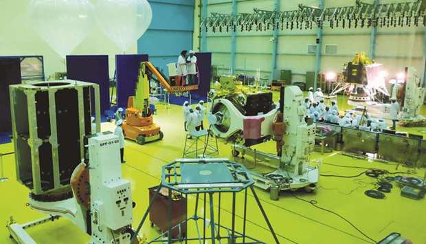 Scientists work on various modules of lunar mission Chandrayaan-2 at the Isro Satellite Integration and Test Establishment (ISITE) in Bengaluru yesterday.