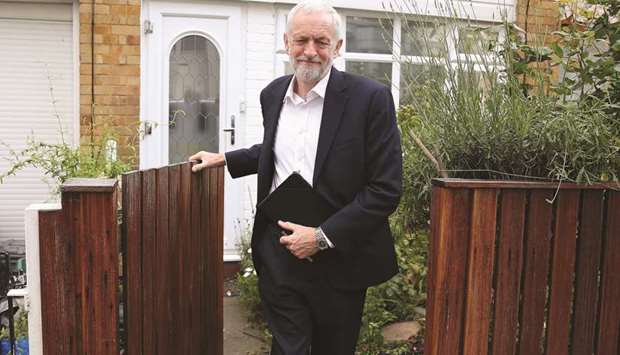 Labour party leader Jeremy Corbyn leaves his house in north London yesterday.