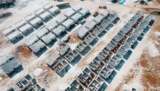 An aerial view of a housing complex being built by Qatar Charity.