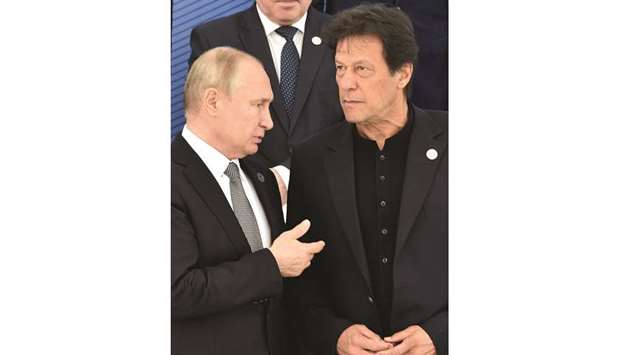 Prime Minister Khan with Putin at the SCO meeting.