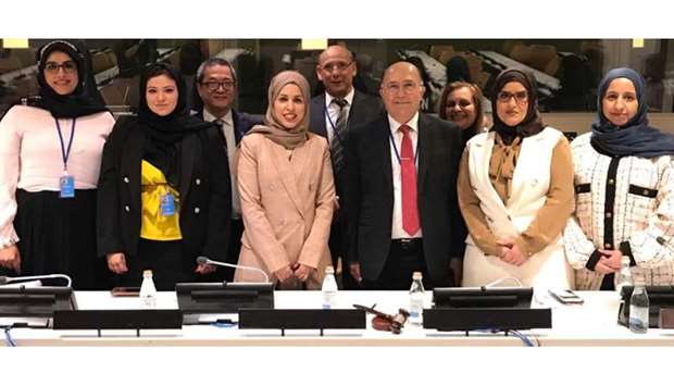 HE the Permanent Representative of Qatar to the United Nations Sheikha Alya Ahmed bin Saif al-Thani with other dignitaries at the panel discussion at the UN headquarters in New York.