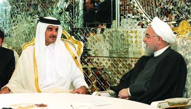 His Highness the Amir Sheikh Tamim bin Hamad al-Thani holds discussions with Iranian President Dr Hassan Rouhani