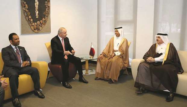 HE al-Mahmoud with the President of the Latin American and Caribbean Parliament Elias Castillo.