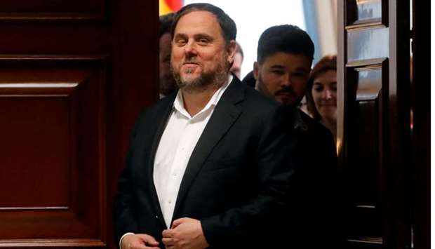 Jailed Catalan politician Oriol Junqueras leaves after getting his parliamentary credentials at Spanish Parliament, in Madrid, Spain, May 20, 2019