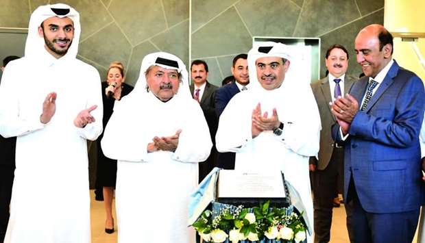 HE the Minister of Commerce and Industry Ali bin Ahmed al-Kuwari (2nd from right) after unveiling a plaque to commemorate the inauguration of Mannai Group's new headquarters in the Industrial Area. Looking on are (from left) Mannai vice-chairman Sheikh Suhaim bin Abdulla al-Thani, prominent Qatari entrepreneur HE Sheikh Fasial bin Qassim al-Thani and Mannai Group CEO and director Alekh Grewal.