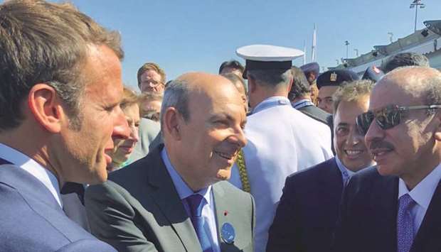 HE al-Sulaiti meeting French President Emmanuel Macron at the opening ceremony of the 53rd International Paris Airshow at Le Bourget in Paris.