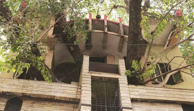 Branches of a peepal tree are seen protruding from the Kesharwani familyu2019s house in Jabalpur.