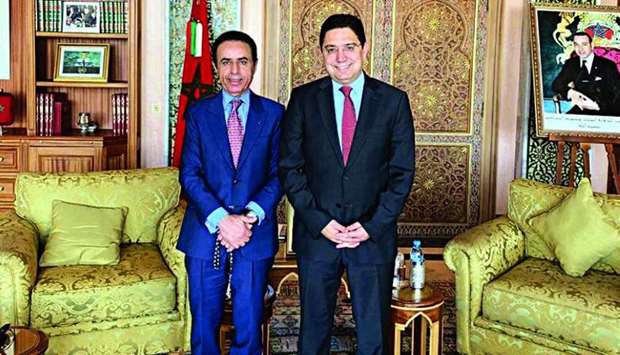 Moroccan Minister of Foreign Affairs and International Co-operation Nasser Bourita with Qatari ambassador to Morocco Abdullah bin Falah bin Abdullah al-Dosari