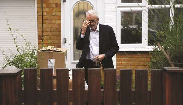 Labour Party leader Jeremy Corbyn leaves his home in London.