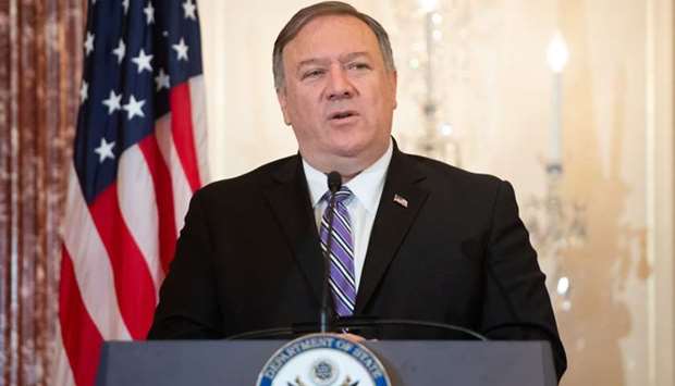 US Secretary of State Mike Pompeo speaks during the release of the 2019 Trafficking in Persons Report at the State Department in Washington, DC