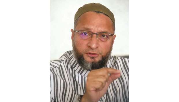 Owaisi addresses a press conference in Hyderabad yesterday.