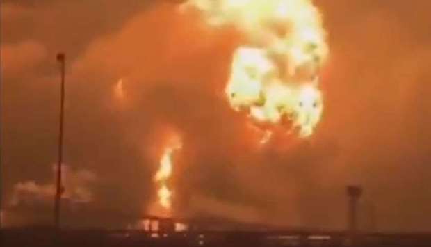 Screenshot from a video posted on social media shows a giant fireball rising from the Philadelphia refinery.