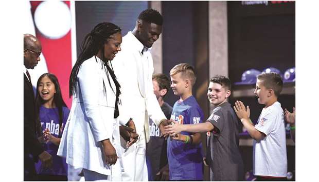Zion Williamson is introduced before the start of the 2019 NBA Draft in New York on Thursday night. (AFP)