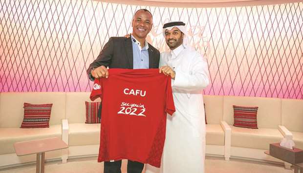 Brazilu2019s World Cup winner Cafu (left) with Supreme Committee for Delivery & Legacy Secretary-General HE Hassan al-Thawadi.
