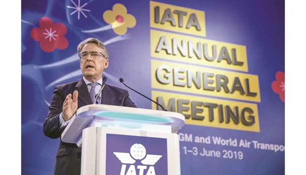IATAu2019s director-general and CEO Alexandre de Juniac speaks during the IATA annual general meeting in Seoul yesterday. u201cWith todayu2019s resolution, the industry is committed to ensure that passengers living with disability can travel safely and with dignity,u201d de Juniac said.