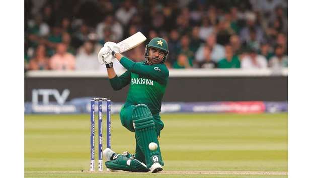Pakistanu2019s Haris Sohail plays a shot during the 2019 ICC Cricket World Cup match against South Africa at Lordu2019s in London yesterday. (AFP)