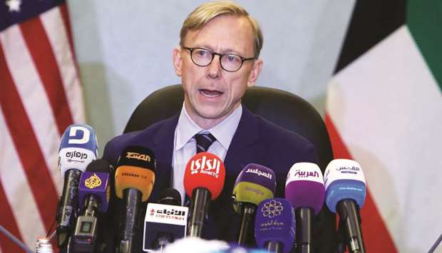 Brian Hook, the US Special Representative for Iran, speaks during a press conference in Kuwait City yesterday.