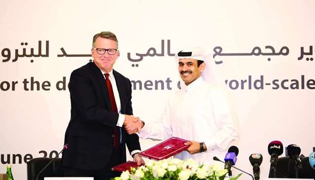 HE the Minister of State for Energy Affairs, Saad Sherida al-Kaabi with Chevron Phillips Chemical president & CEO Mark E. Lashier at the agreement signing at the Ritz Carlton, where QP announced a joint venture with US-based Chevron Phillips Chemical Company for the Middle Eastu2019s largest ethane cracker, which will be set up at the Ras Laffan Industrial City.