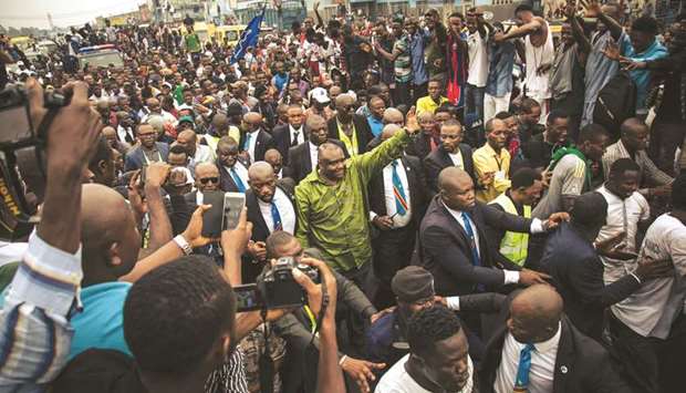 Leader of the Democratic Republic of Congou2019s political party Movement for the Liberation of the Congo Jean-Pierre Bemba walks among a crowd of several thousand supporters, who came to greet him in Kinshasa on Sunday.