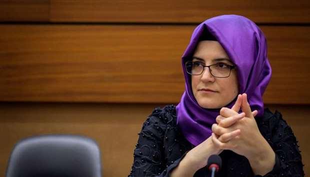 Turkish writer and fiancee of the murdered Saudi journalist Jamal Khashoggi Hatice Cengiz attends a side event during the United Nations Human Rights Council in Geneva