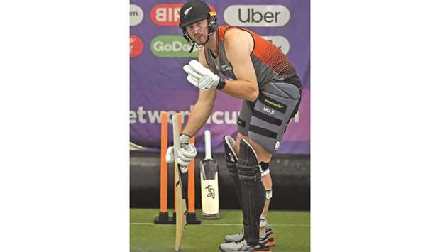 New Zealandu2019s Martin Guptill takes part in a training session at Edgbaston in Birmingham, United Kingdom, yesterday. The opener has struggled in this tournament but coach Gary Stead has put his faith in the right-hander and his opening partner Colin Munro. (AFP)