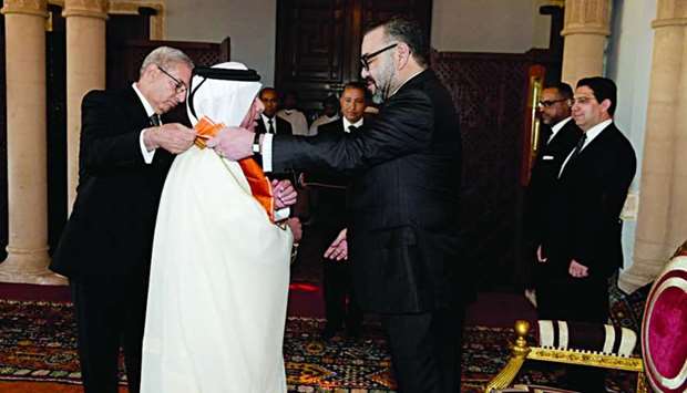 King Mohamed VI of Morocco met Qatar's outgoing ambassador Abdullah bin Falah bin Abdullah al-Dosari, in Rabat on Wednesday. The Ambassador conveyed the greetings of His Highness the Amir Sheikh Tamim bin Hamad al-Thani to King Mohamed VI, who reciprocated the Amir's greetings. King Mohamed VI honoured the Ambassador with the Order of Ouissam Alaouite, the highest medal in the Kingdom of Morocco, which is awarded to leaders of states and prominent figures.