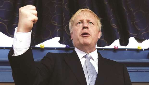 Boris Johnson talks at a campaign event in Wombourne, central England yesterday. Britainu2019s leadership contest is taking the two contenders on a month-long nationwide tour where they will each attempt to reach out to grassroots Conservatives in their bid to become prime minister.