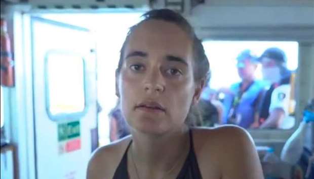 This handout video grab released on the Twitter account of NGO Sea Watch, shows Carola Rackete, captain of the Sea Watch 3 rescue ship off the coast of Lampedusa.