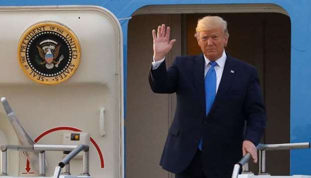 US President Donald Trump arrives at Osan Air Base in Pyeongtaek