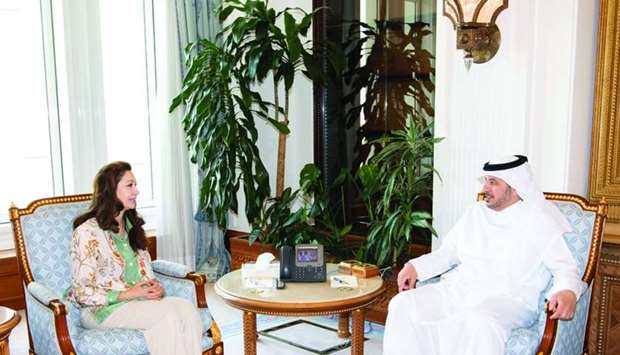 HE the Prime Minister and Minister of Interior Sheikh Abdullah bin Nasser bin Khalifa al-Thani met in Doha on Sunday with Spain's ambassador to Qatar Belen Alfaro. During the meeting, they reviewed bilateral ties and means to bolster them in different fields.