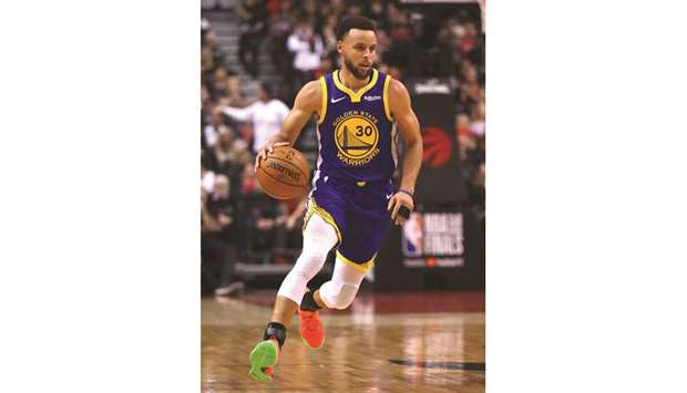 Stephen Curry of the Golden State Warriors handles the ball on offence against the Toronto Raptors in the second quarter during game one of the 2019 NBA Finals at Scotiabank Arena in Toronto. (Getty Images/AFP)